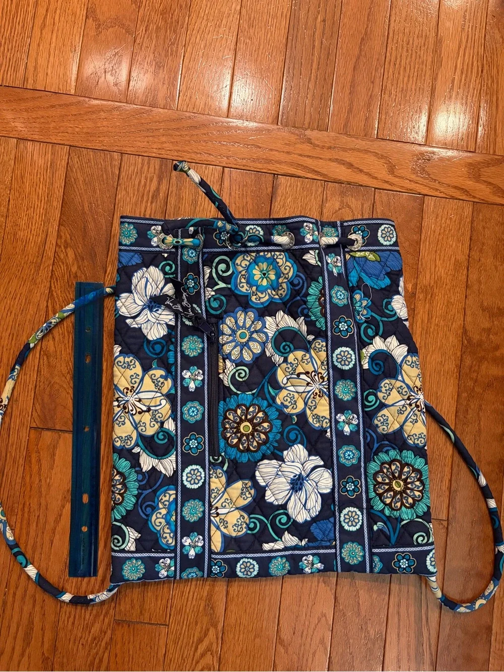 Vera Bradley Quilted Floral Drawstring Shoulder Bag - Navy Blue
